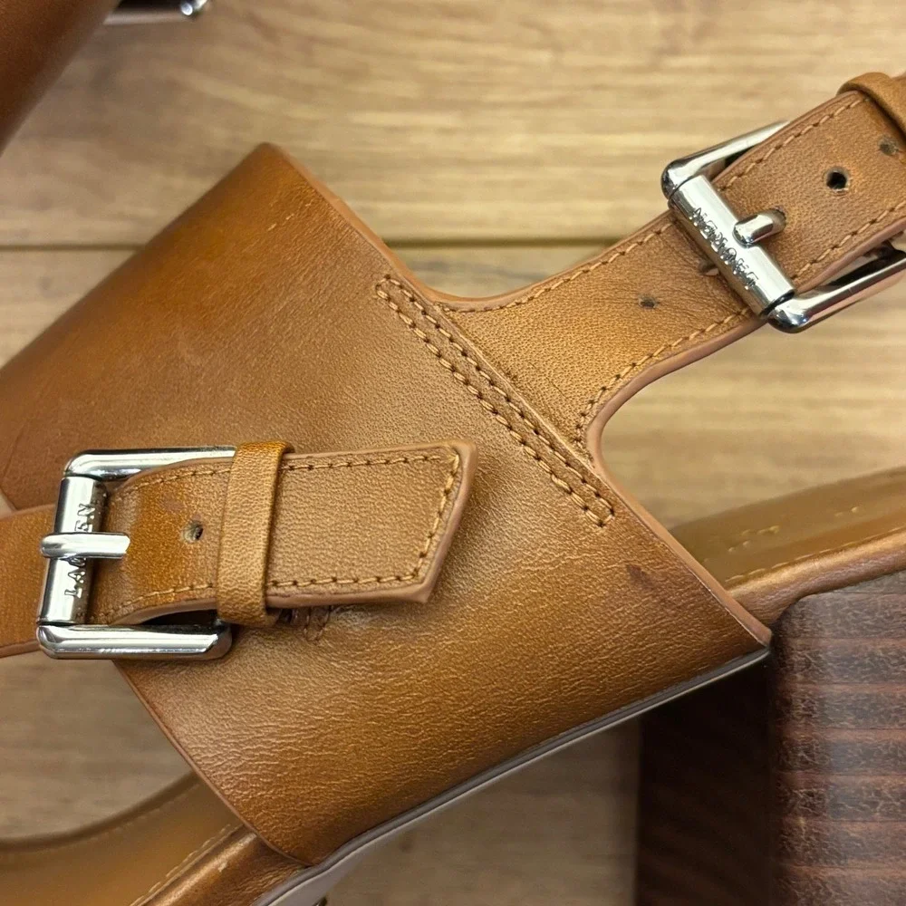 LAUREN RALPH LAUREN Florin Vachetta Leather‎ Sandal Deep Saddle Tan Women Size 8